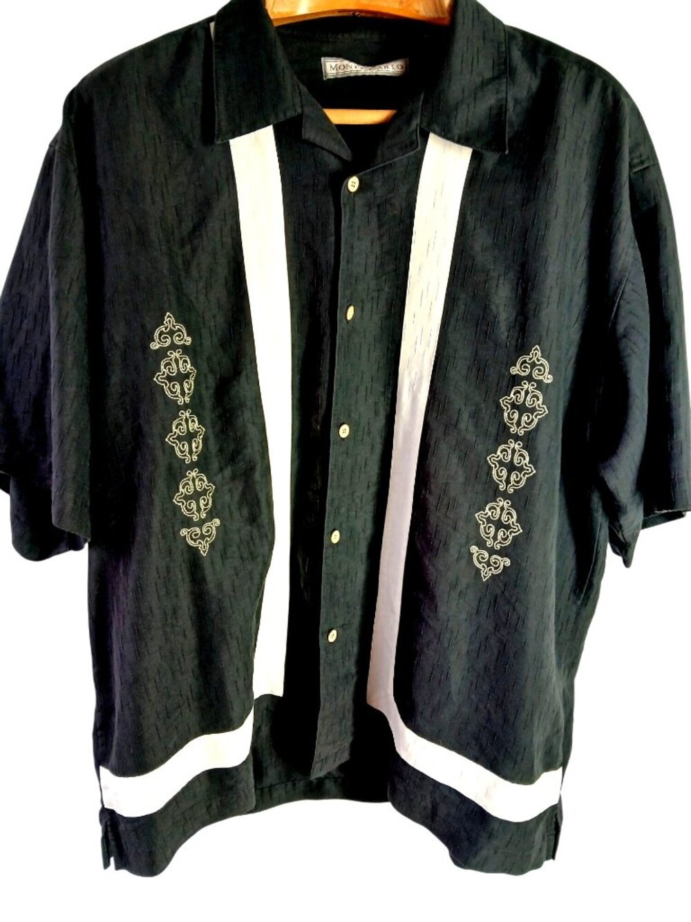 Monte Carlo Black White Bowling Embroidered Short Sleeve Shirt Size XL Rockabill